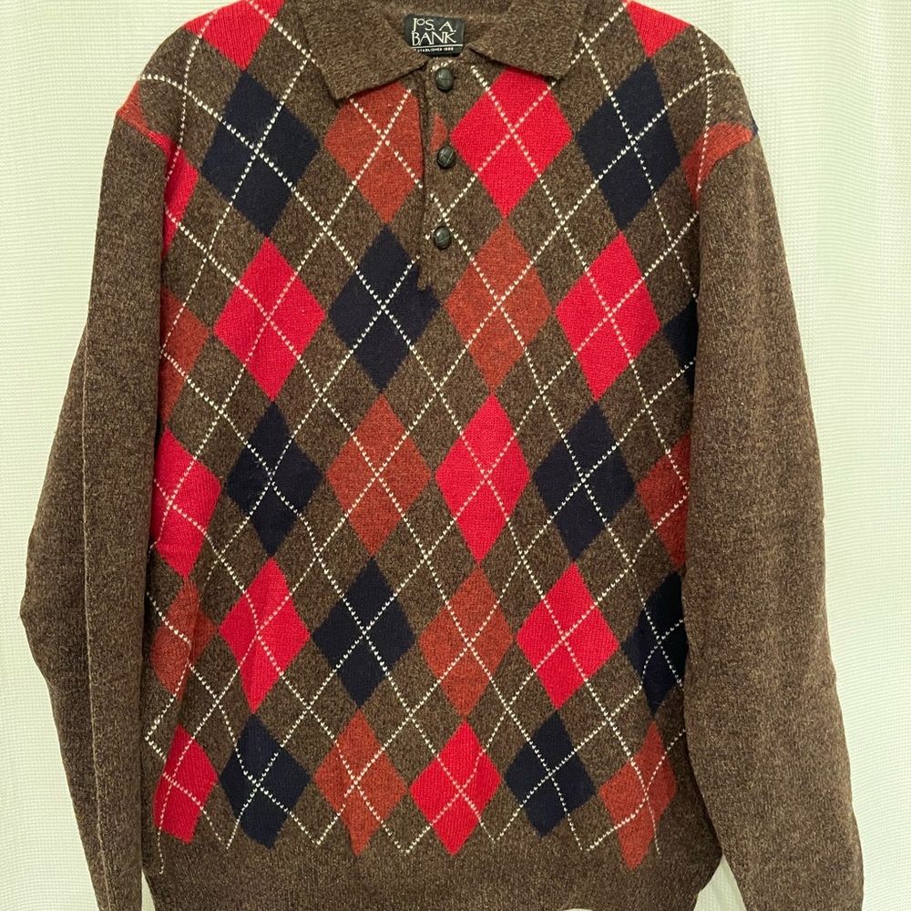 Jos. A. Bank Men's Argyle Sweater - Green, Red, and Navy